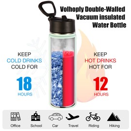 Volhoply Insulated Water Bottles with Straw Bulk 2 Pack, 660ml Stainless Steel Bottle with Handle Lid,Double Walled Metal Water Thermos with Wide Mouth, Reusable Cold Water Flask for School(Fog,2 Set)