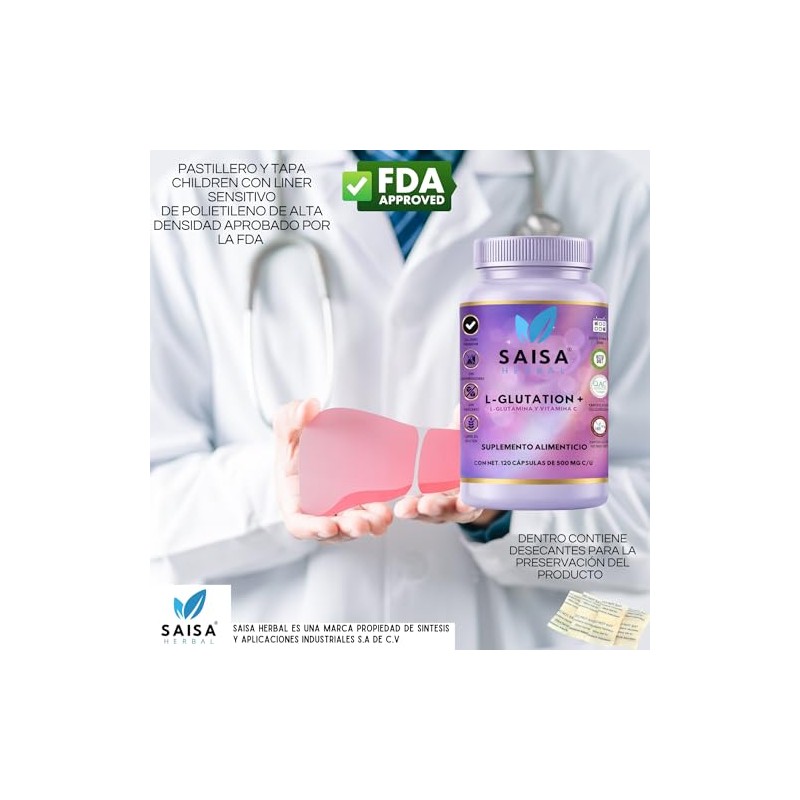 SAISA HERBAL L-Glutatión con L-Glutamina y Vitamina C, 120 Cápsulas