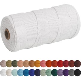 XKDOUS White Macrame Cord 2mm x 220yards, Colored Macrame Rope, Cotton Rope Macrame Yarn, Colorful Cotton Craft Cord for Wall Hanging, Plant Hangers, Crafts, Knitting