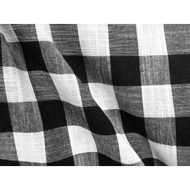 Gingham Linen Checked Fabric Check Material Buffalo Plaid - Dressmaking, Curtains, Home Furnishing - 140cm Wide (Black & White, 1 METRE)