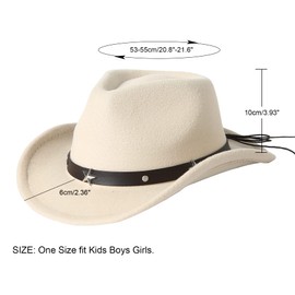 Jastore Kids Girls Boys Western Cowboy Cowgirl Hat with Buckle Belt Felt Fedora Hat, Beige, 2-4T