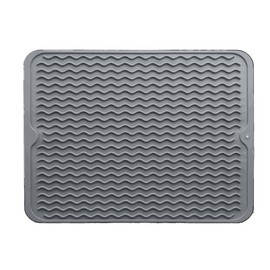 Silicone Drying Mat 16 × 12 – Gray Non-Slip Sink Mat for Kitchen Counter, Heat-Resistant Food-Grade Dish Pad, Easy-Clean Multipurpose Drawer Liner