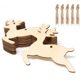 Honbay 30PCS Deer Wooden Hanging Ornaments Reindeer Unfinished Blank Wood Pieces Wood Slices Wood Chips Embellishments Wooden Gift Tags for Christmas Tree Fireplace Hanging Decorations - with Twine