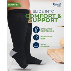 Pembrook 3 Pairs Plus Size Compression Socks Wide Calf - 15-20 mmHg Bamboo Viscose Compression Socks Men Wide Calf, Extra Wide Calf Socks for Women & Men, Knee High, Black