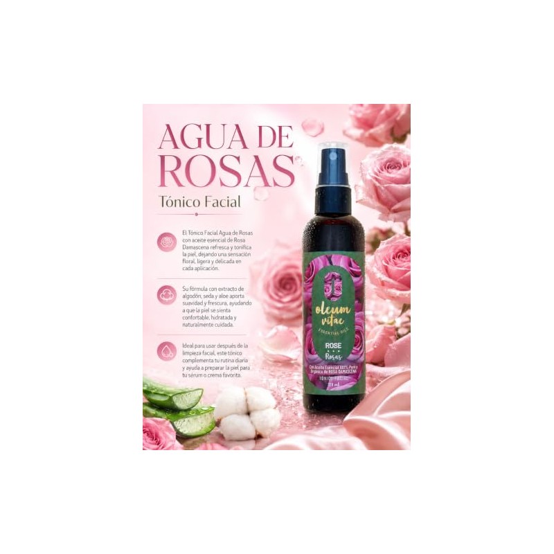 OLEUM VITAE Tonico Facial con Aceite Esencial de Rosa Damascena