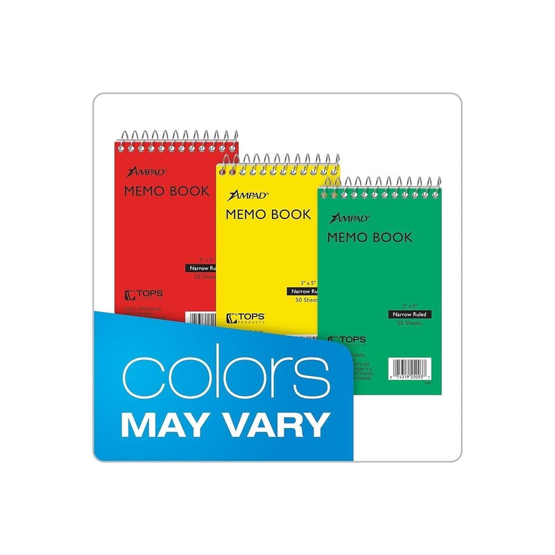 Ampad TOP25093 Wirebound Memo Book, Narrow Rule, 5 x 3,