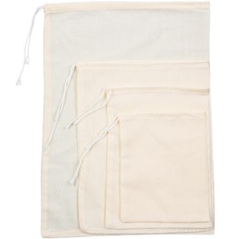 Carrollar 4Pack Nut Milk Bags,4 Sizes Unbleached Cotton Cheesecloth Bags,Food Strainer Bags,Reusable Muslin Strainer Bags for Yogurt,Juice,Wine,Cheese making(5x6.3"/6x8"/8x10"/10x14")