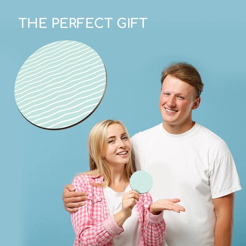 1 x Round Coaster - Aqua Stripe Wave Sea Ocean