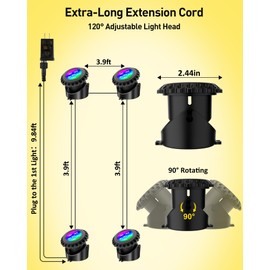 T-SUN Colored Pond Lights, Bright LED Underwater Pond Light Submersible Fountain Lights APP and Remote Control,Dimmable,Timer, IP68 Waterproof Fish Tank Light for Aquarium Fountain Garden (4-Head)