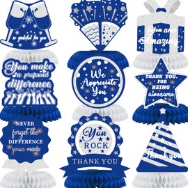 9PCS We Appreciate You Honeycomb Centerpieces Blue Silver Glitter Thank You Table Centerpieces Table Topper Decor Teacher Doctor Nurse Employee Staff Graduation Appreciation Party Decorations