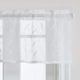 VOGOL Embroidered Kitchen Valances, White Sheer Light Filtering Curtains Valance for Bathroom Windows, Short Rod Pocket Soft Touch Window Curtain Panels for Cafe Office Dorm Room, 1 Piece, 60Wx14L