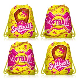 12 Pcs Softball Drawstring Bag Set Sports Themed Backpack Storage Bag Ideal for Travel, Fitness, and Everyday Use, 1 Design