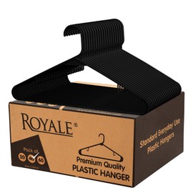 ROYALE Plastic Hangers 40 Pack - Black Clothes Hanger with Hooks – Heavy Duty Space Saving Coat Hangers Ideal for Everyday Use for Tops, Skirt, Dress, Shirts, Pants (40 Pack, Black)
