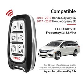 Keylessbest Key Fob Remote Replacement for 2015 2016 2017 Honda Odyssey EX SE 5 Buttons 313.8MHz KR5V1X,Black