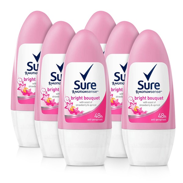 Sure Women Fragrance Collection Bright Roll-On Anti-Perspirant Deodorant 50 ml - Pack of 6