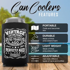 Veracco Vintage Established 1975 Perfectly Aged Can Coolie Holder 50th Birthday Gift Fifty and Fabulous Party Favors Decorations 12 Pack