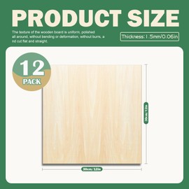 12 Pack 12"x12" Basswood Sheets - 1/16", 1.5mm Unfinished Wood for Laser Cutting and Engraving