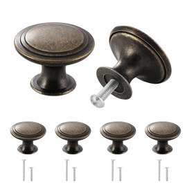 Misuyue 4pcs Drawer Knobs Vintage, Antique Bronze Door Knobs, Cupboard Handles Knobs Round, Chic Small Cabinet Knobs, 30mm Aluminum Alloy Round Wardrobe Knobs
