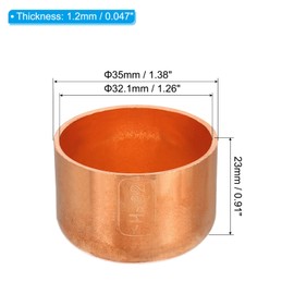 PATIKIL 32.1mm(1.26") ID Copper Pipe End Cap, 2 Pack Copper Fitting Cap Sweat Plug Solder Connection for Plumbing HVAC Air Conditioner