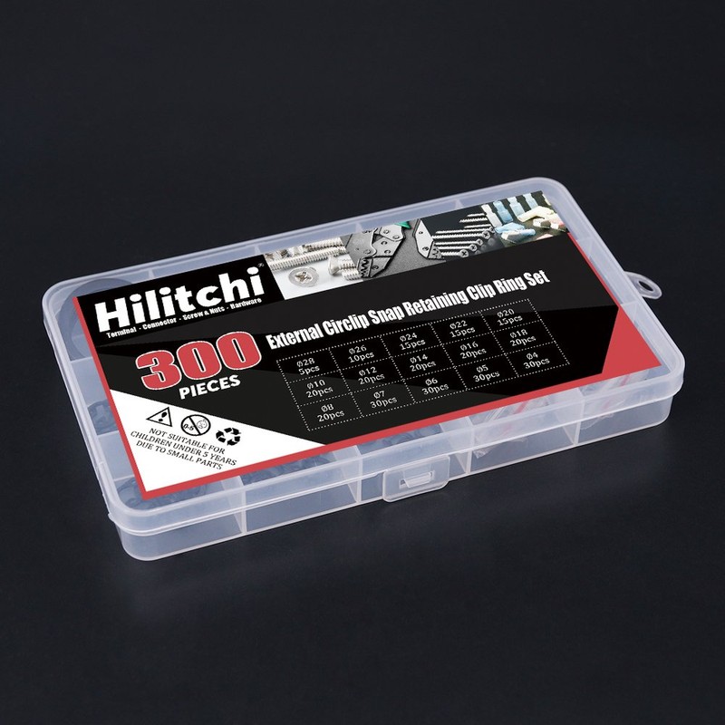Hilitchi 300-Pcs [15-Size] Alloy Steel External Circlip Snap Retaining Clip