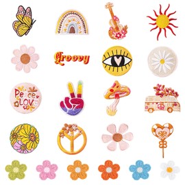 1 set of 16 floral fabric patches and 6 embroidered fabric patches in candy colours, total 22, appliqué patches, patches for children, DIY appliqués, for clothing patches