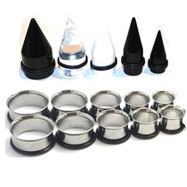 Zaya Body Jewelry 15 Pc Huge Tapers Ear Stretching Kit Black White Clear Tapers and Surgical Steel Tunnels 0g-1 inch (9/16" 5/8" 3/4" 7/8" 1 inch)