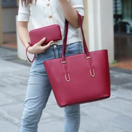 MKF Collection Tote Bag for Women, Vegan Leather Shoulder Bag Top-Handle Wrislet Pouch Handbag Purse