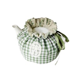 Tea Cozy Cotton Teapot Cozies, Vintage Dust Proof Tea Pot Cover with Insulation Pad Teapots Warmer to Keep Tea Warm, Kitchen Home Decro for Mom Wife Friends, Green Gird with Lace Bow