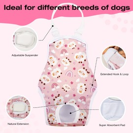 FurVeluxia 3 Pack Washable Female Dog Diapers Sanitary Pantie with Adjustable Suspender, Reusable Doggy Diapers Super Absorbent Leakproof for Dog in Heat(M, Aniaml)