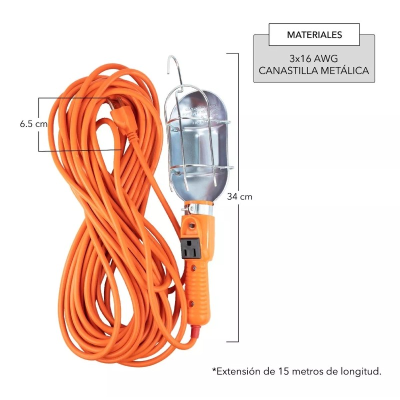 CNX Lámpara De Taller Con Canastilla Metálica Naranja 15 Metros