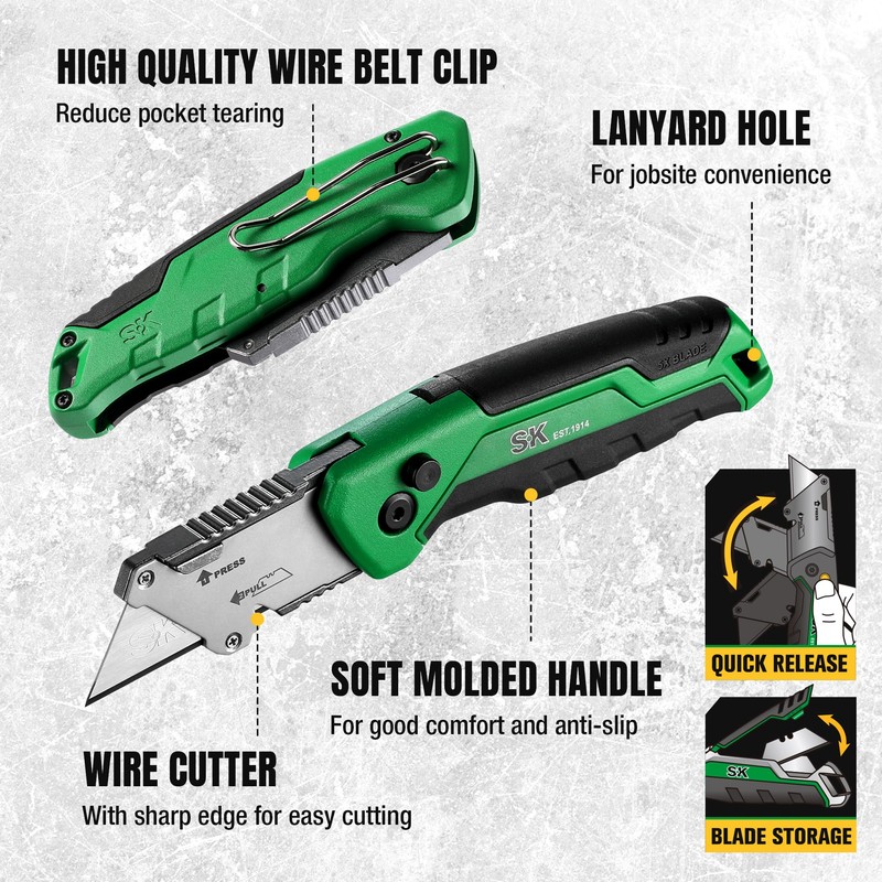 SK Folding Utility Knife with Additional Wire Cutter, Quick Change
