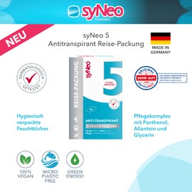 syNeo 5 Antitranspirant Deo Tücher für Damen und Herren, Anti Schweiß Deotücher gegen starkes Schwitzen, Anti Transpirant Antiperspirant, 1er Pack (8 x 2,5 ml)