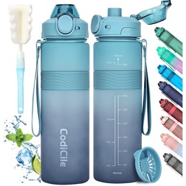 CodiCile Water Bottle, BPA Free 1l Water Bottle Leak Proof Drinks Bottle, Large Sports Bottle Great for Gym, School, Office and Travel (Light Dark Blue)