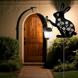 Glooglitter Bunny Solar Hanging Lights Outdoor Black Rabbit Topiary Statues Garden Metal Rabbit Powered Lantern Garden Stakes for Unique Easter Gifts Lawn Patio Yard Pathway Driveway