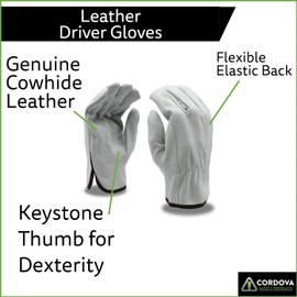 Cordova 8210XXL Standard Grain Cowhide Driver Gloves, Unlined, Shirred Elastic Back, Keystone Thumb, 2X-Large, 12-Pack Bulk Driver Gloves