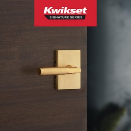 Kwikset Prava Interior Privacy Door Handle with Lock, Door Lever for Bathroom and Bedroom, Satin Brass, Reversible Keyless Push Button Lock Door Lever, with Microban Protection