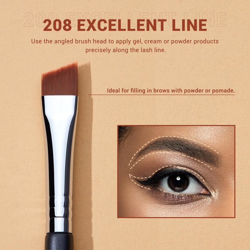 Jessup Angled Eyeliner Brush Set, 3-Piece Pro Precision Eyeliner Brush,