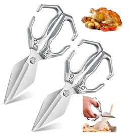 Seattleget Multifunctional Heavy-Duty Kitchen Shears, 2 Pcs Kitchen Shears Set, Heavy Duty Poultry Shears for Food for Food Meat Chicken Bones Cutting Turkey, Silver