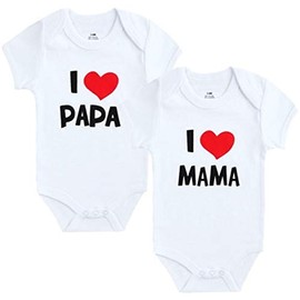 Unbekannt Pack of 2 Baby Bodysuit White I Mama & I Papa Sizes 0-3/3-6/6-9/9-12 Months to Choose From, White