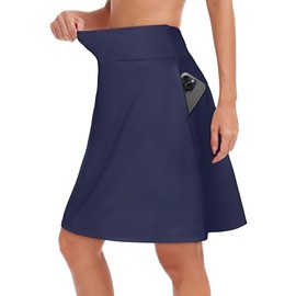 KORALHY 20" Knee Length Skorts Skirts for Women, High Waisted Tennis Athletic Skirt with Zipper Pocket Navy Blue XX-Large
