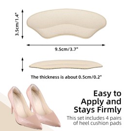 Kecartu 4 Pairs Heel Cushions for Back of Heel, Premium High Heel Pads Inserts Grips for Women, Soft Heel Protectors for Shoes That are Too Big, Non-Slip, Pain & Blisters Prevention (Nude)