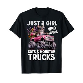 Just A Girl Who Loves Cat And Monster Trucks Party Show Cute T-Shirt