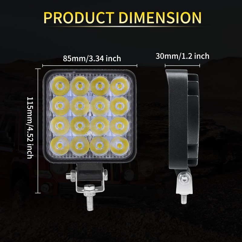 PICAA LED Work Light 4 x 3.3 Inch 48 W