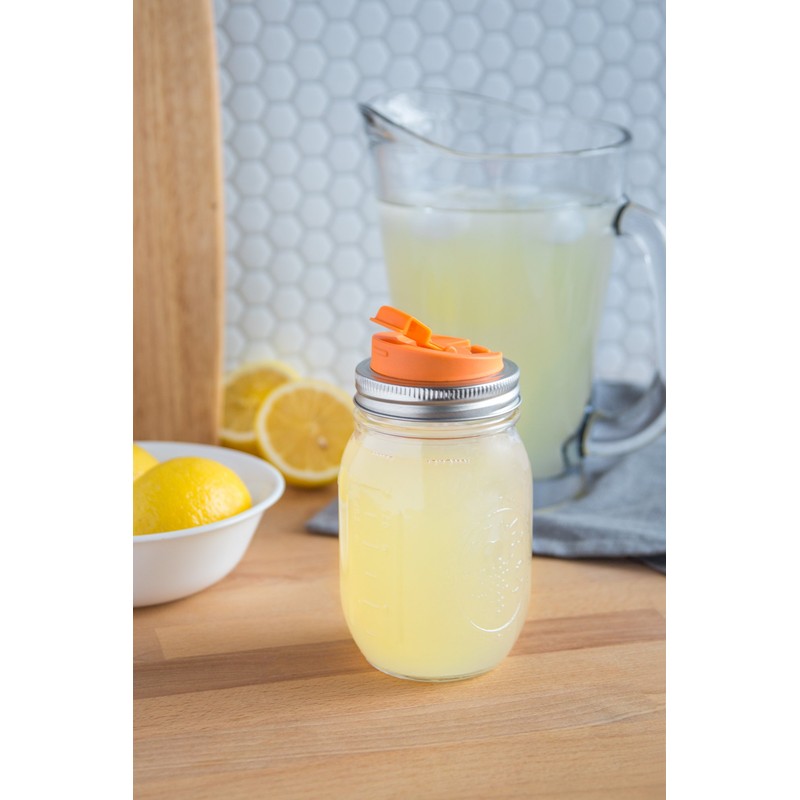 Jarware Drink, Orange Lid for Regular-Mouth Mason Jars