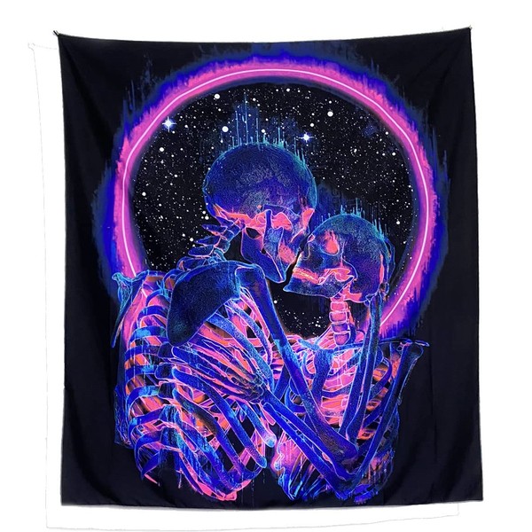 GRHOSE Astronaut Mushroom Forest Planet Blacklight UV Reactive Trippy Tapestry