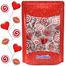 Valentine's Lollipop Party Mix, Hearts, Lips N' Swirls Mixed Fruit Flavor Assortment, Individually Wrapped (1 Pound)