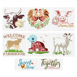 Doodlream 8Pcs Farmhouse Stencil Template Plastic Reusable Farm Animals Stencils for Painting on Walls Floors Wood Fabric Furniture Glass