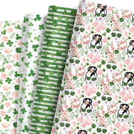 NinkyNonk 12 Sheets Shamrock Girl Wrapping Paper, 20x27in Watercolor Clover Girl Stripes Pattern Gift Wrapping Paper for Irish St. Patrick's Day Party Gift Wrapping
