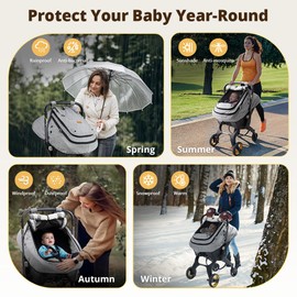 Bioby Waterproof Baby Car Seat Cover, Infant Car Seat Cover for Boy Girl, Roomy Cozy Windproof Sun Protection Baby Carseat Covers Canopy with Breathable Net and Holes, Universal Fitted Gray