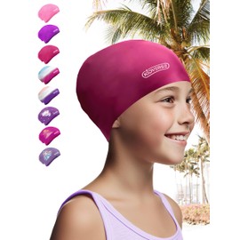 KIDVERSE Swimming Cap Children Long Hair - Swimming Cap Children with Non-Slip Nubs - Swimming Caps for Swimmers with UV Protection - Swimming Cap Girls - Swimming Caps for Long and Voluminous Hair